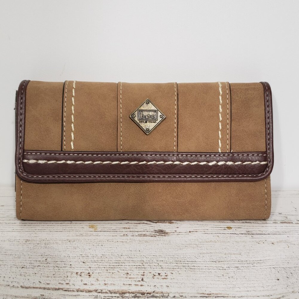BOC Faux Leather Brown Tan Tri-Fold Wallet 7.5 X 4.5 excellent, like new